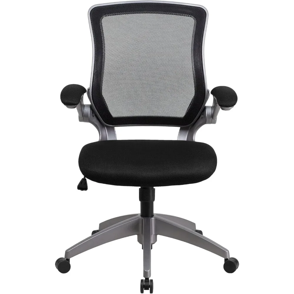 Flash Furniture Kale Mid-Back Black Mesh Swivel Ergonomic Task Office Chair with Gray Frame and Flip-Up Arms