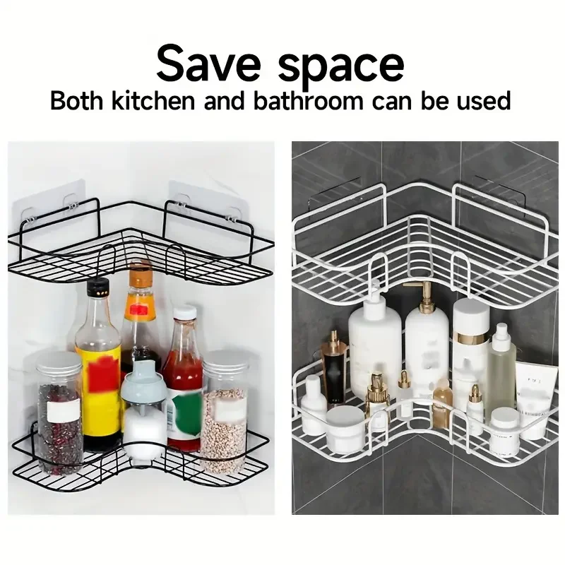 Reinforcing hook-Cast Iron Corner Shower Caddy - No-Drill Triangle Bathroom Shelf for Shampoo, Soap & Toiletries Storage