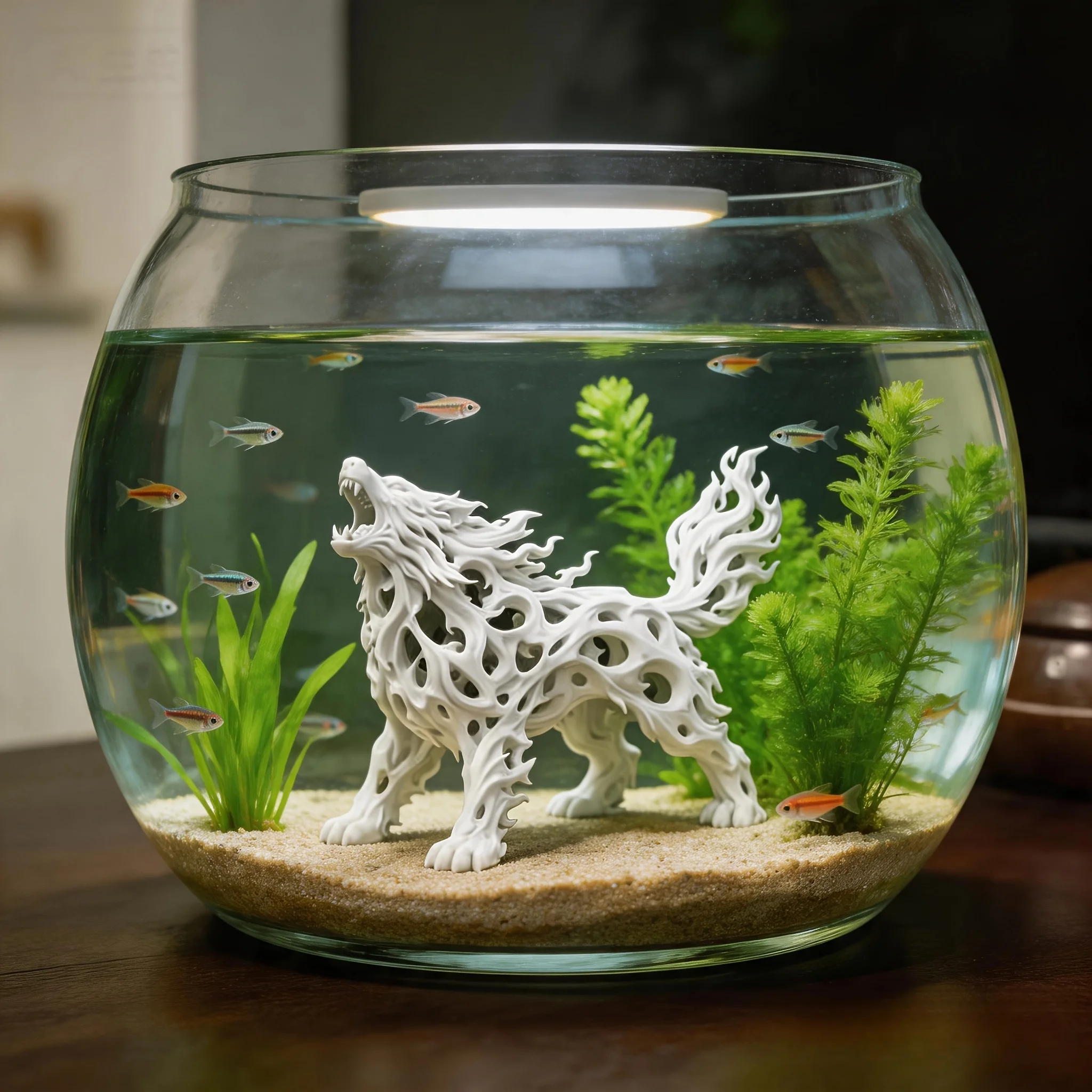 Roaring Wolf Statue Halloween Decoration Statue Aquarium Fish Tank Reptile Aquarium Home Desktop Collection Decoration Dual Use