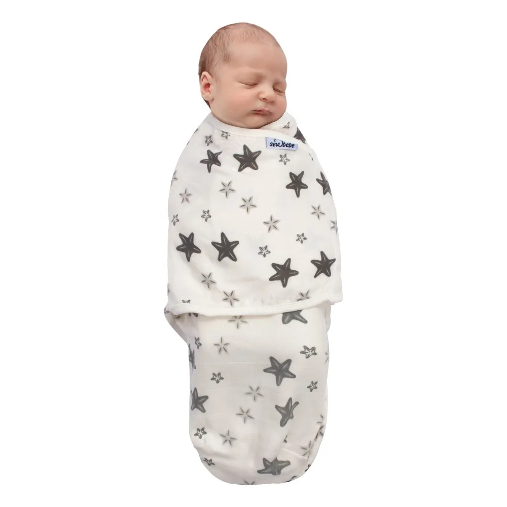 Gray Color Star Pattern Organic Müslin Swaddle
