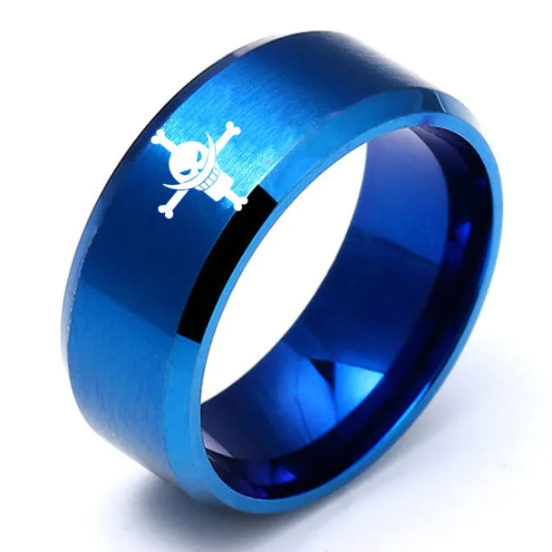 Aroutty 8mm Black One White Beard Rings Piece Anime Stainless Steel Ring For Women Men Rings Amime Fans Jewelry Accessories