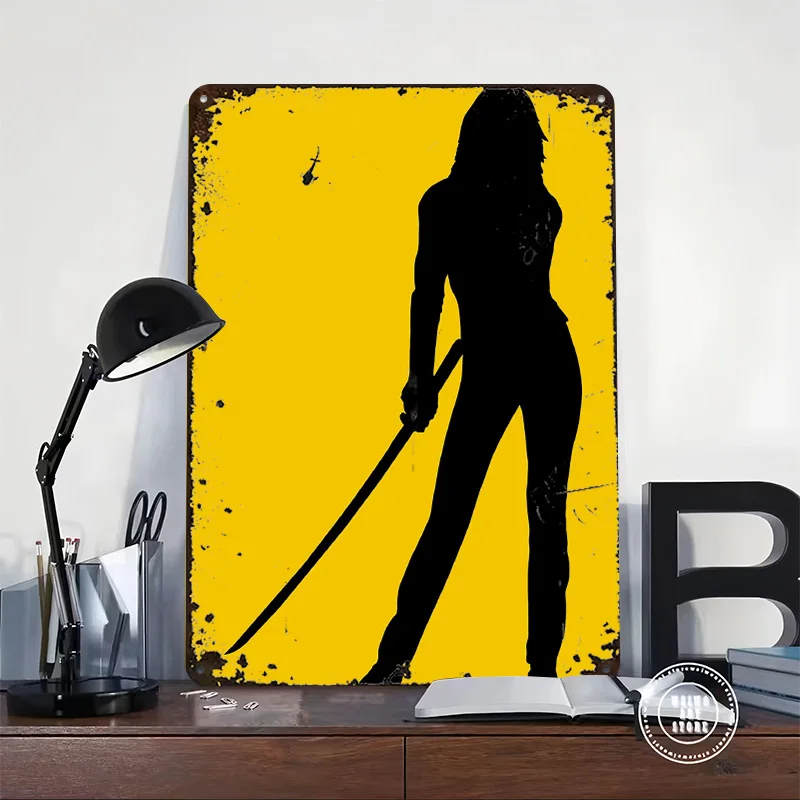Kill Bill Silhouette Printed Poster Customized Wall Art Retro Vintage Metal Tin Signs for Bedroom Decoration Aesthetic House
