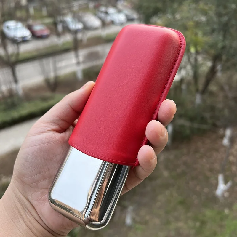 coffret-a-cigares-coalition-lot-de-2-en-acier-inoxydable-et-cuir-veritable-avec-controle-de-l'humidite-boite-de-rangement-portable-pour-cigares