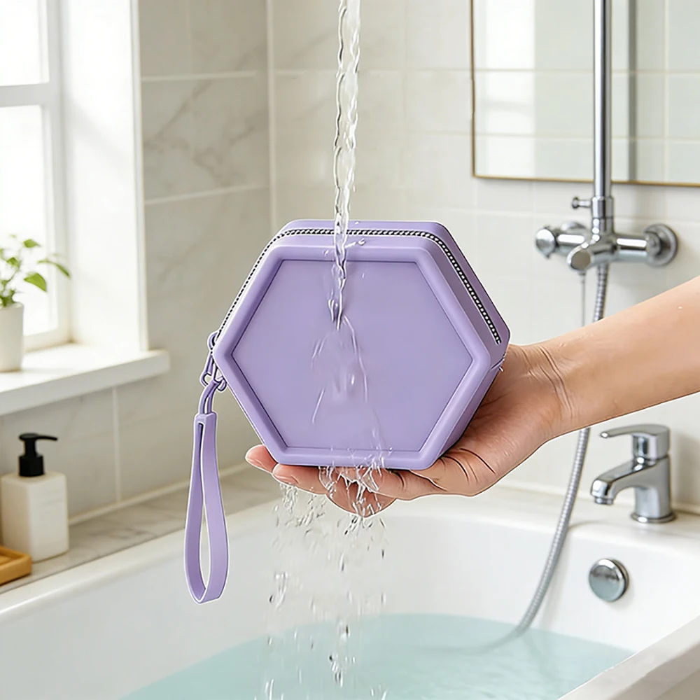 8pcs Coin Purses Women Silicone Plain hexagon Shaped Ear Line Short Storage Bag With Keychain