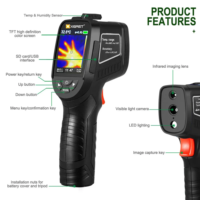 XEAST Thermal Imager Infrared Thermography Camera Build in Humidity Inspection Sensor XE-27 USB Interface Infrared Resolution