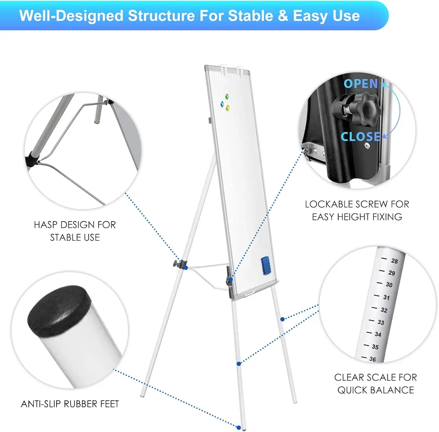 ไวท์บอร์ดขาตั้ง - แม่เหล็กแบบพกพา Dry Erase 36 x 24 ขาตั้งกล้องปรับความสูงได้, Flipchart ขาตั้งกระดานไวท์บอร์ดสําหรับสํานักงาน