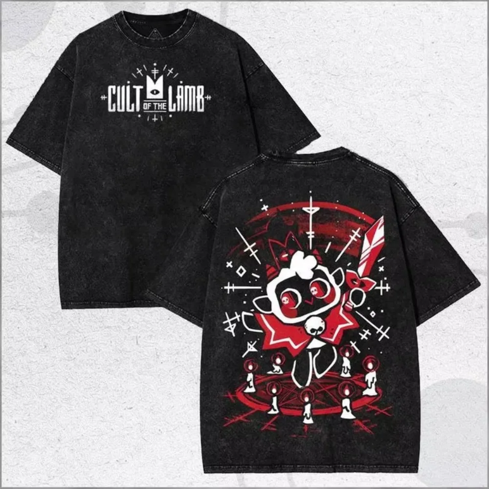 Cult of the Lamb Graphic T-shirt Vintage Washed Game Aesthetic Streetwear Unisex Oversized Summer Cotton Retro Tee Clothing Top