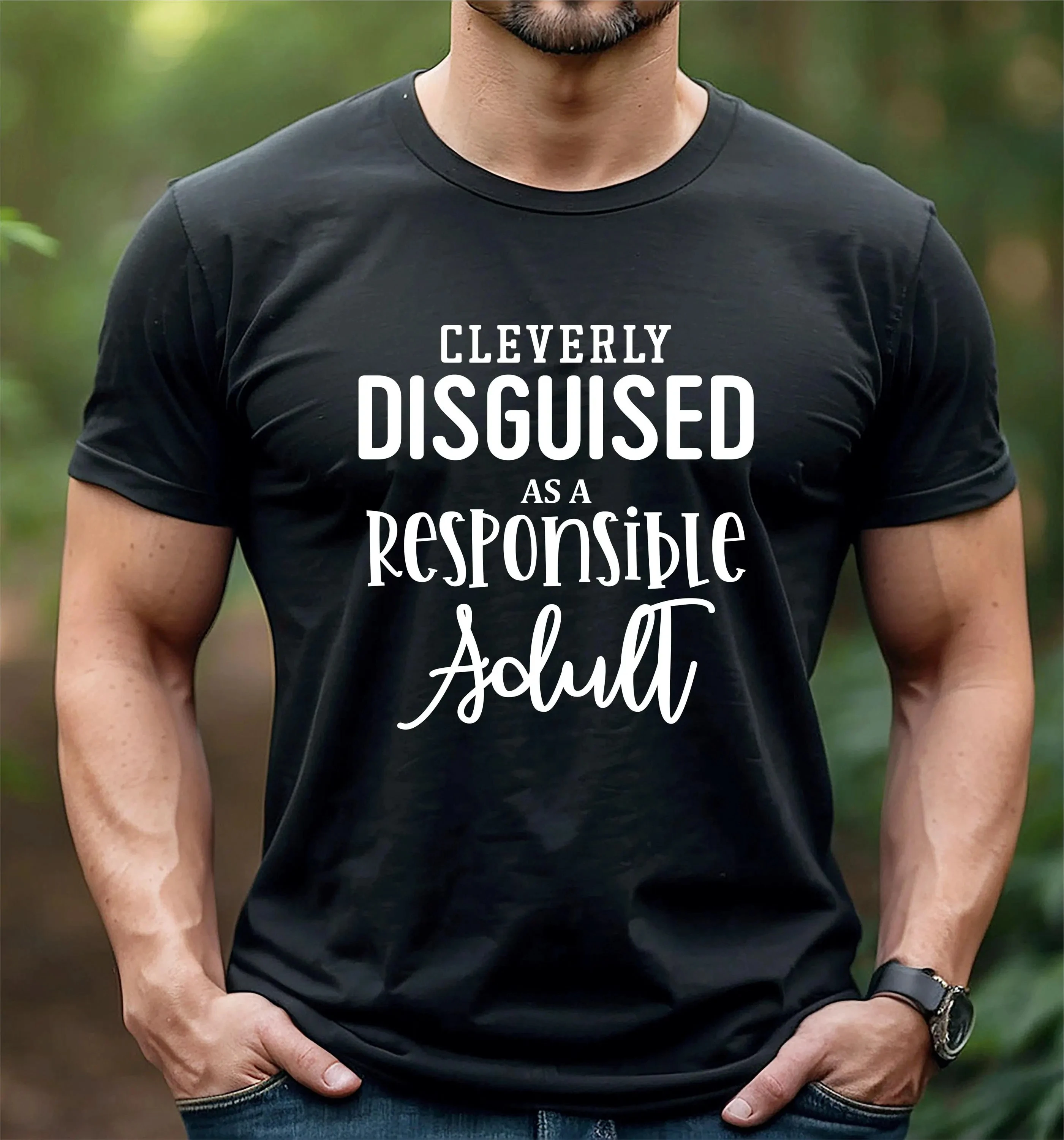 Men’s Summer Loose-Fitting Cotton T-Shirt  Cleverly Disguised T-shirt As A Responsible Adult Sarcastic Birthday Present Top