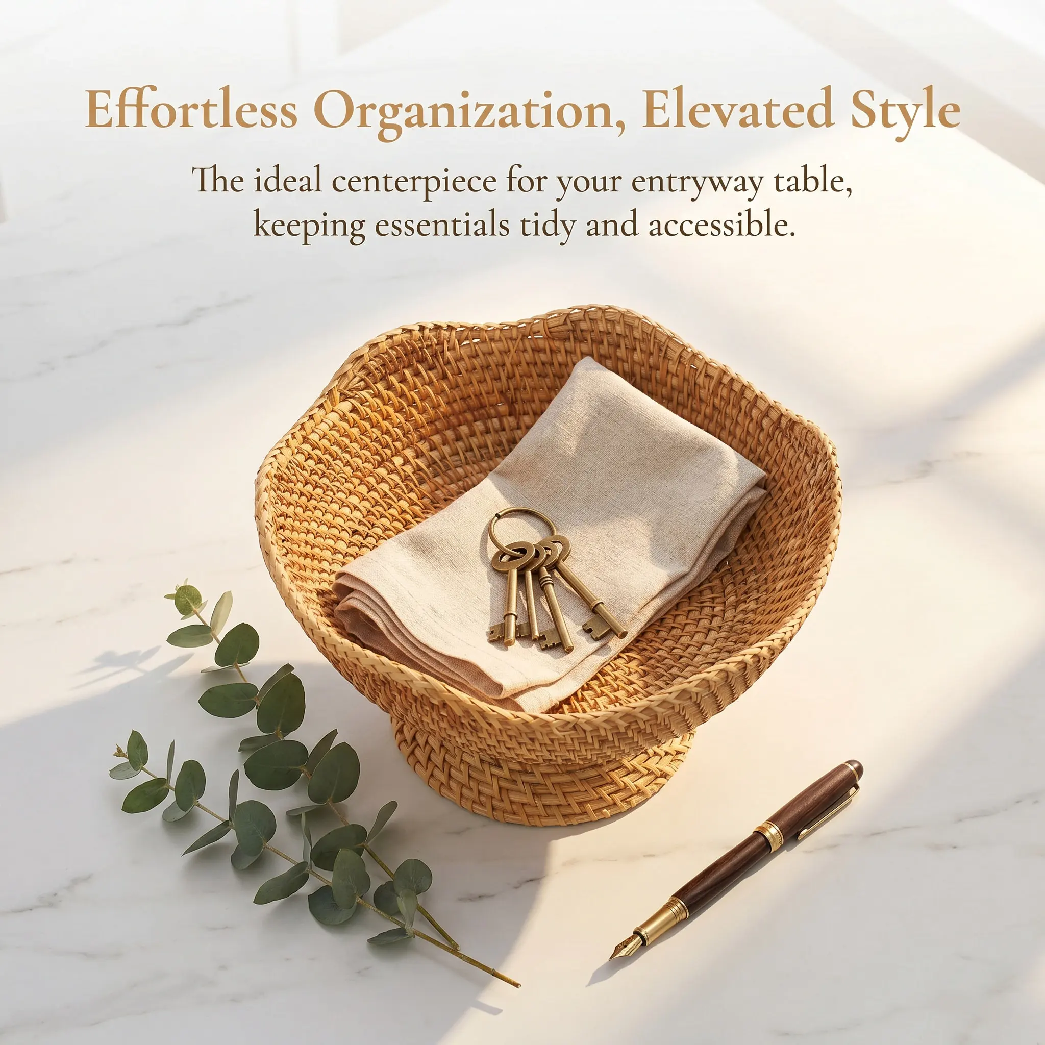 Small Round Rattan Fruit Basket Handwoven Woven Storage Organizer for Desktop Kitchen Entryway Key Holder Decorative Storage