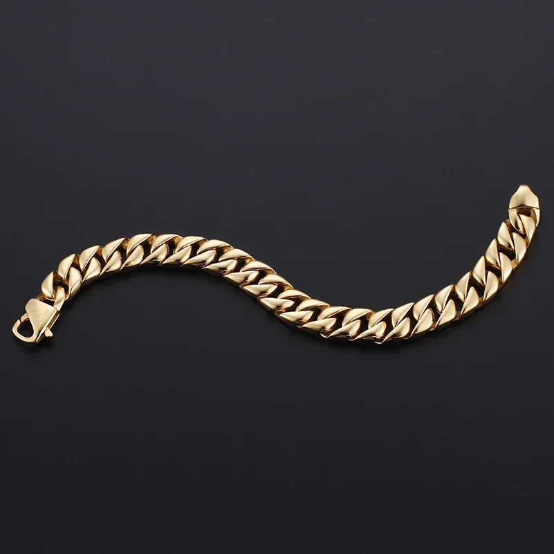 Gold Color Stainless Steel Miami Cuban Curb Link Chain Bracelet for Men Classic Friends Men's Bracelets Jewelry Accessories