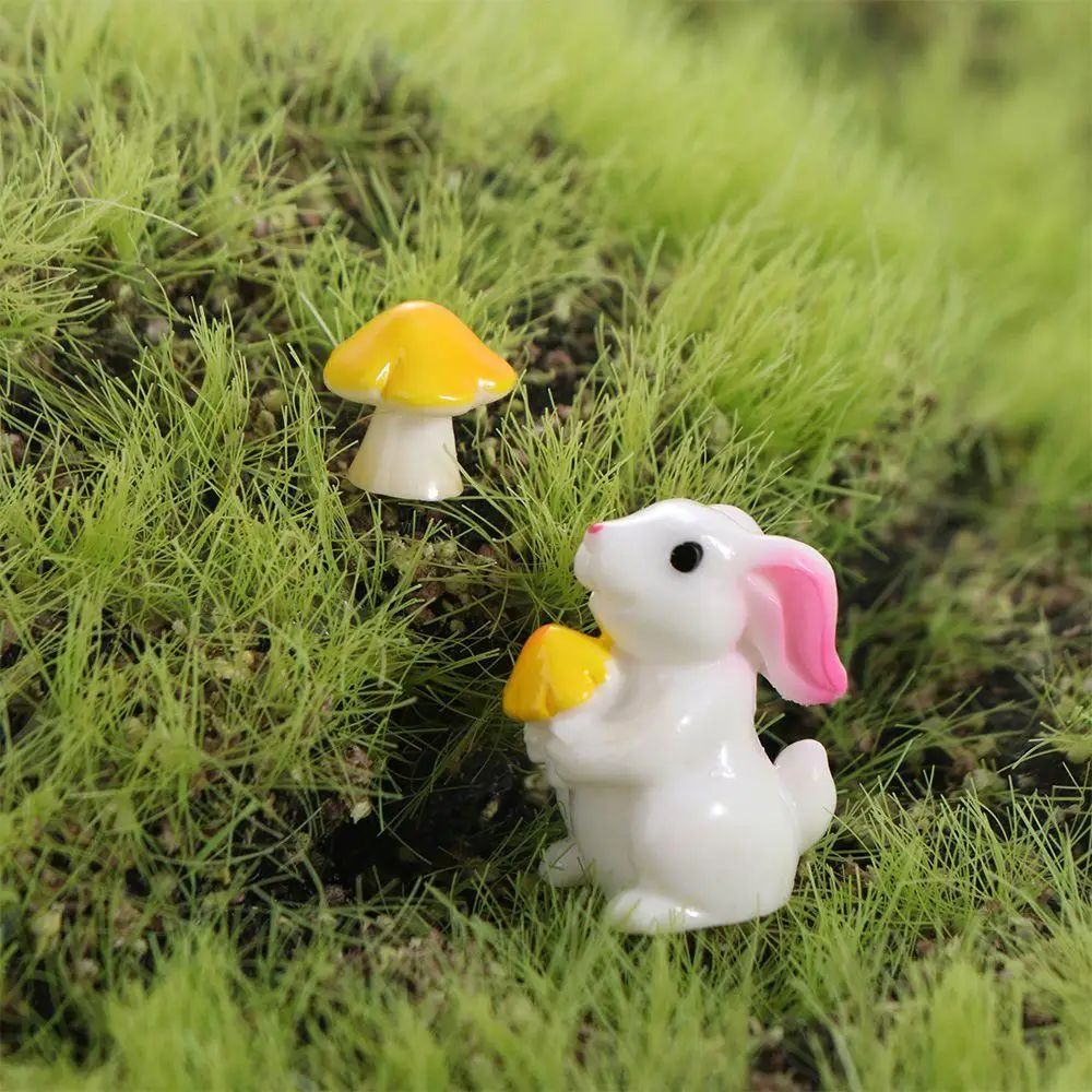 Creative Micro Landscape Simulation Mushrooms Bunny Mini 3D Resin Mushroom Ornaments Cartoon Garden Rabbit Model Fish Tank Decor