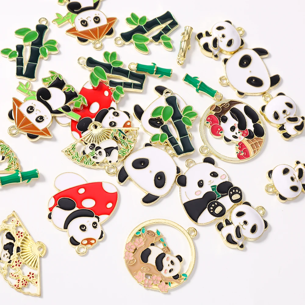 

Duarte 20Pcs/Lot Cartoon Animal Panda Charms Enamel Plant Bamboo Charms Pendants for Jewelry Making Necklaces Earrings DIY Gifts