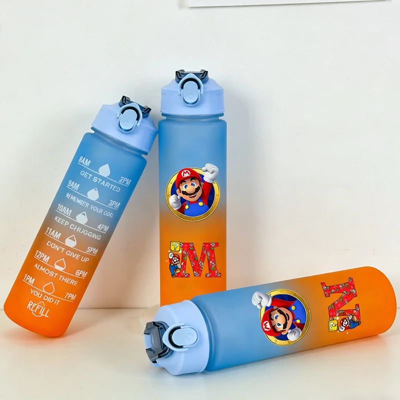 Bouteille d'eau Super Mario 750 ml, motif dégradé, imprimée, mignonne, graduée, portable, pour voyage et activités de plein air