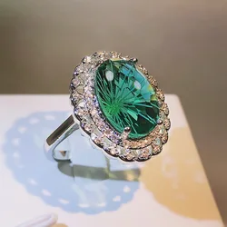 Top Shining Natural Brazil Green Crystal Ring Jewelry Real 925 Sterling Silver Ring Necklace Fine Wedding Jewelry