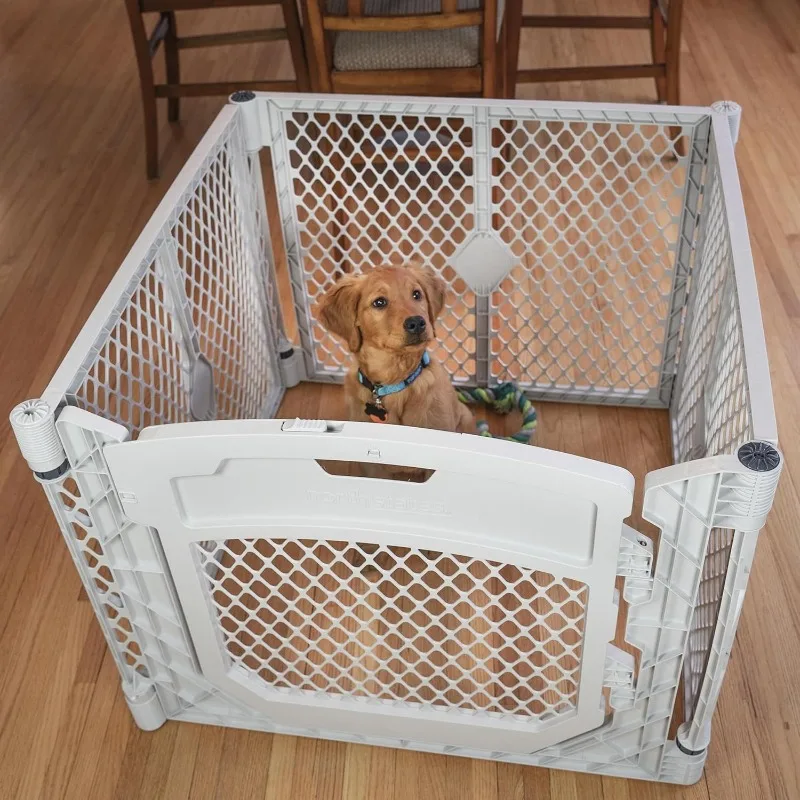 

3 Ft. Wide Folding Dog Playpen Indoor or Outdoor. 4-Panel Freestanding Play Pen Dog Gate 26" Tall, Light Gray