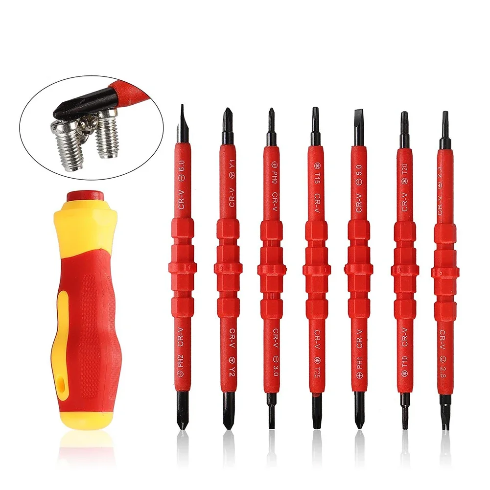 

8Pcs Electrical Insulated Screwdriver Non-Slip Multi Screwdriver Bit Magnetic Batch Head T10 T15 T20 T25 PH0 PH1 PH2 Y1 Y2