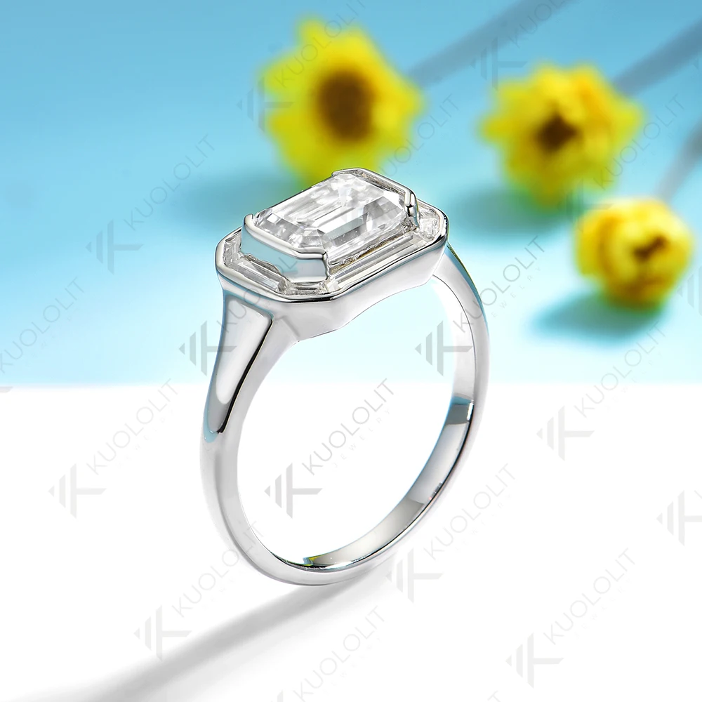 Kuololit 2CT الزمرد قطع مويسانيتي خواتم للنساء الصلبة 14K 10K الذهب الأبيض خاتم الخطوبة ل هدية الكريسماس حفلة خطوبة #4
