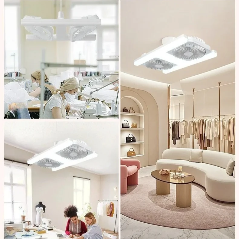 3000K-6000K E27 Ceiling Fan Light with Remote Control Dimming Speed Control Dual Head Fan for Air Circulation Silent Fan Light image 2