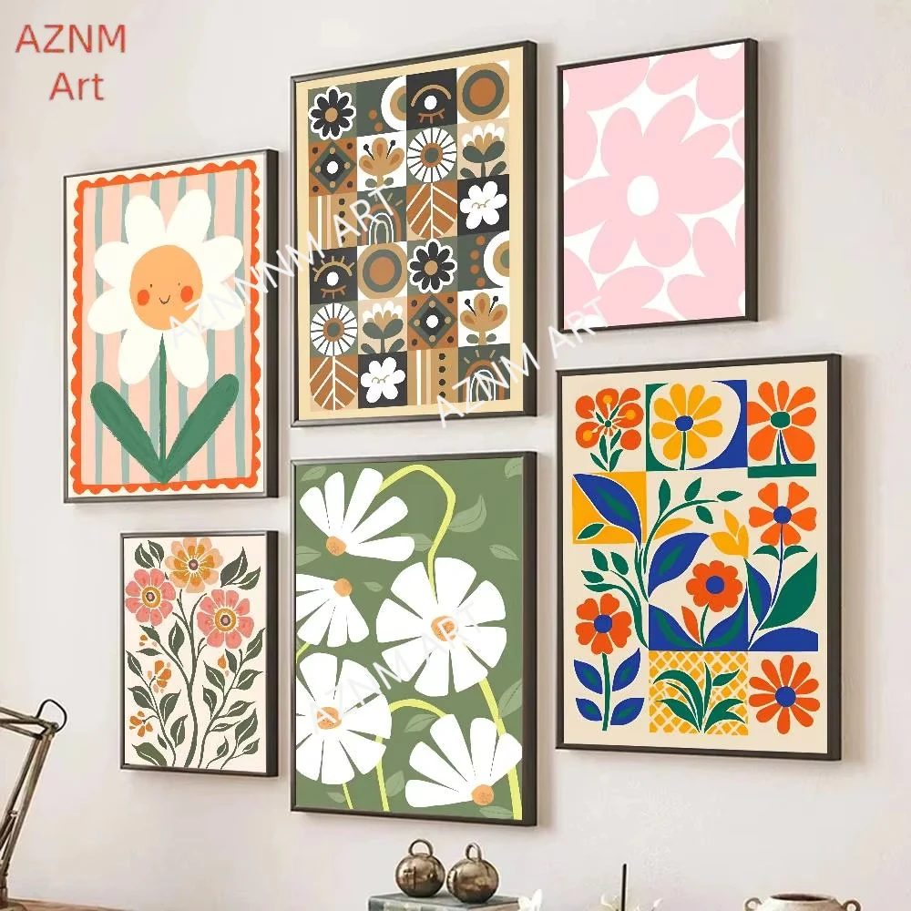 Vintage Boho Blumen-Kunstposter Selbstklebende Kunstdekoration für Eingangsbereich Restaurant Wanddekoration Kunstgemälde