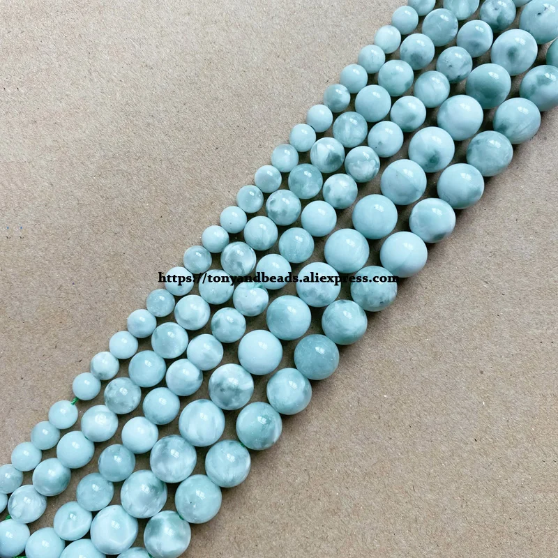 Genuine Semi-precious Natural Dominica Light Green Angelite Stone Round Loose Beads 6 8 10MM Pick Size For Jewelry Making DIY