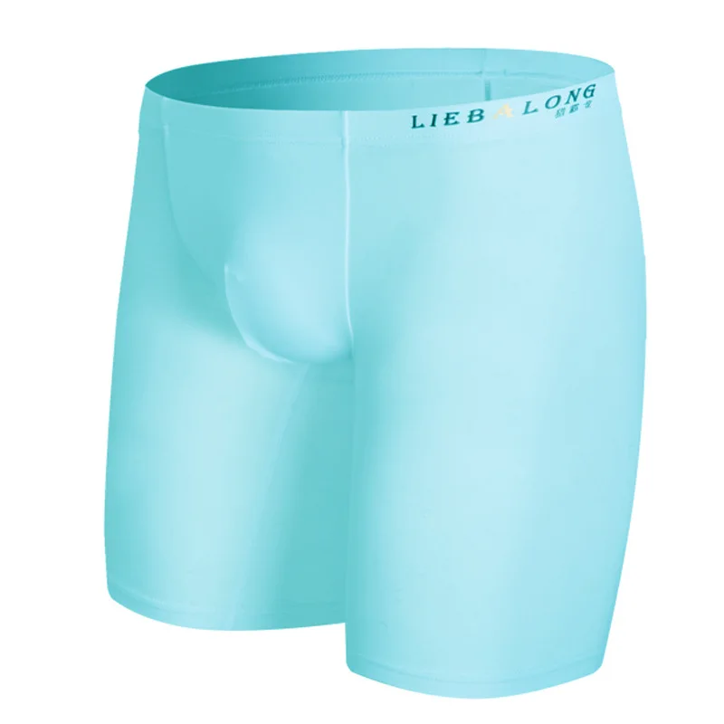 

Men's Bulge Boxy Underwear Anti-Chafing Long Leg Boxer Briefs Ice Silk Elastic Double Lined U-Pouch Low Waist Solid Color Trunks