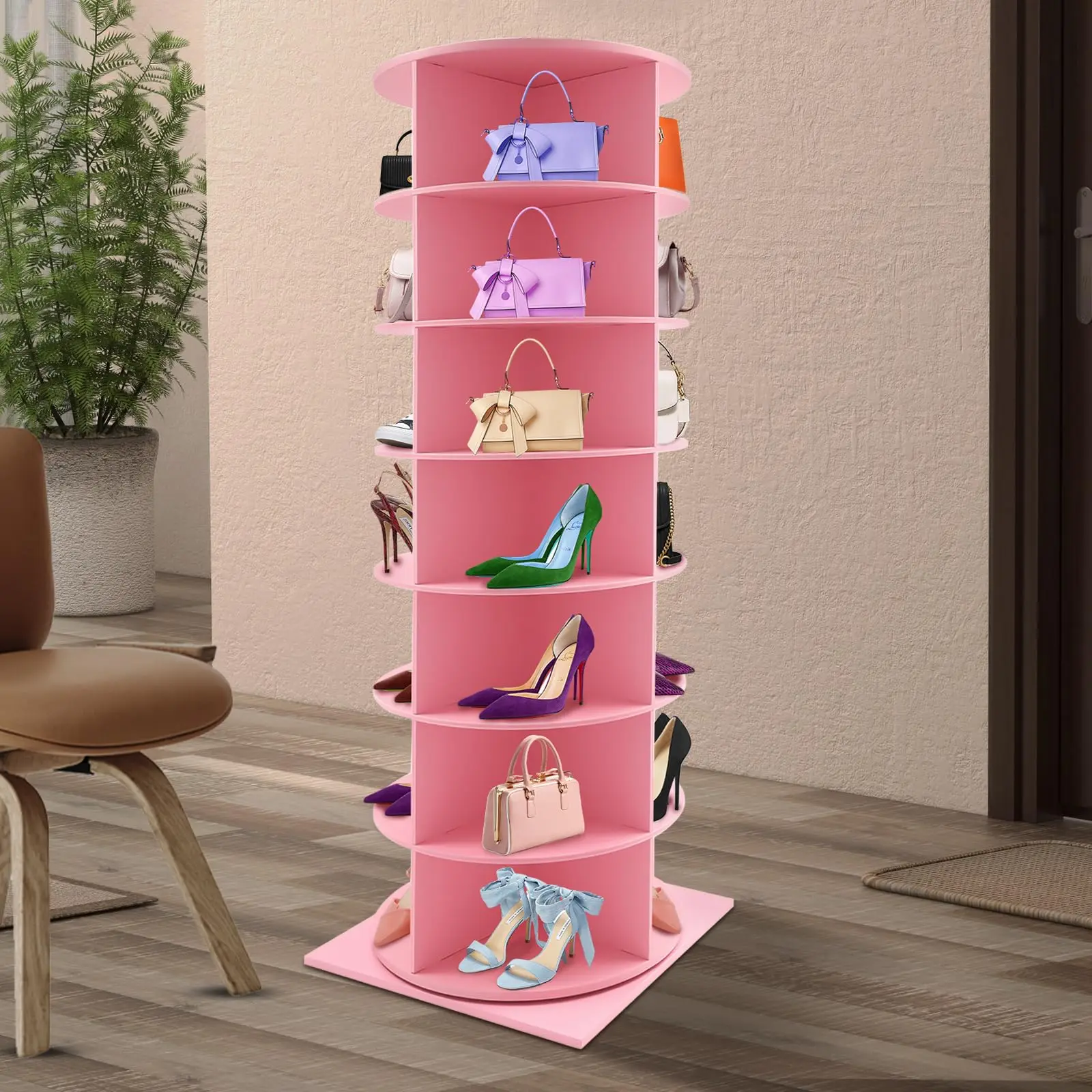7-Tier 360° Rotating Shoe Rack Tower, Free Standing 360° Revolving Shoe Organizer, Round Revolving Shoe Organizer, Easy to Assem