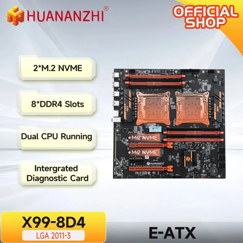 HUANANZHI X99 8D4 LGA 2011-3 Материнская плата XEON с двумя процессорами и поддержкой XEON E5 2640 2667 2666 2680 2696 V3 V4 Память DDR4 RECC M.2 NVME