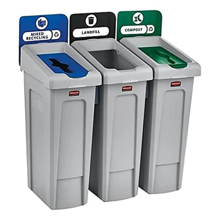 Commercial Products SLIM JIM Recycling Station 3-Stream Landfill/Mixed Recycling/Compost Bin/Can/Kit/Station, 23 Gal