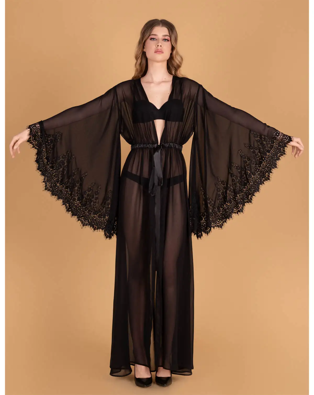 

Cooling Women's Sleepwear V Neck Long Sleeves Lace Trim Premium Appliques Loungewear Lady Party Resort Wear Customized