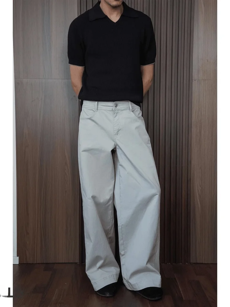 

Bla Cleanfit A-Line Wide Leg Pants Men Summer Thin High Waist Slimming Casual Versatile Workwear Straight Cut Trousers