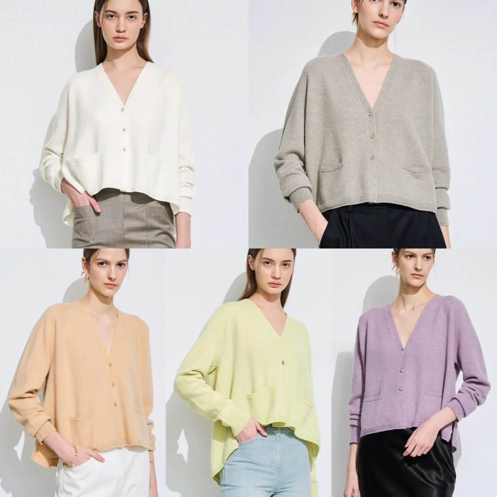 

Elastic V-Ne Woolen Knitted Cardigan Asymmetrical Design Long Sve Commute Friendly Faion Korean Sle Women's Sweater