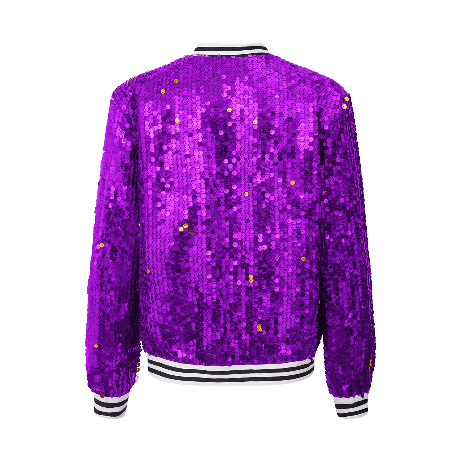 Kids Girls Shiny Sequin Hip Hop Jazz Dance Bomber Jacket Long Sleeve Zip Up Baseball Coat Street Modern Dancing Party Outerwear