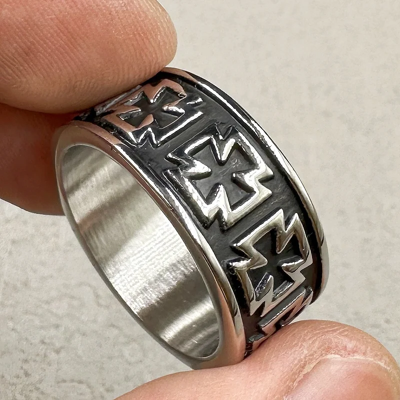 Retro Vintage 316L stainless steel Men\'s Vintage Knights Templar Iron Cross Medal Ring