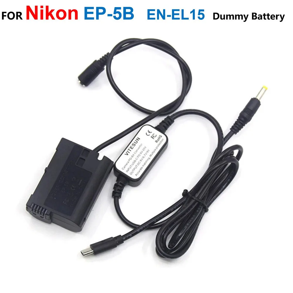 

EP-5B DC Coupler EN-EL15 Fake Battery+USB C Power Bank Cable Adapter For Nikon Z7 Z6 D850 D810 D750 D610 D600 D700 D7200 D7500