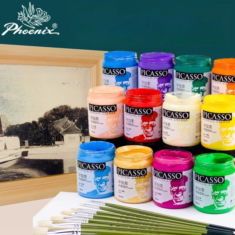 PHOENIX PICASSO Acrylic Paint 75ml/300ml Single Color Artist Pigment Stone Fabric Glass Metallic Ceramics Painting Art Supplies
