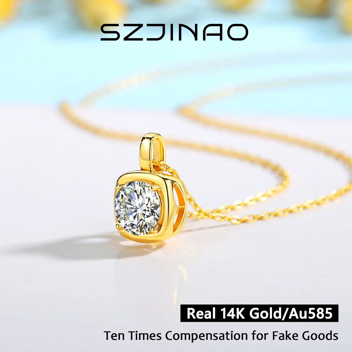 6.5MM Moissanite diamentowy wisiorek 14K złoto Au585 naszyjnik okrągły krój 1CT dla kobiet prezenty na rocznicę ślubu klasyczna biżuteria