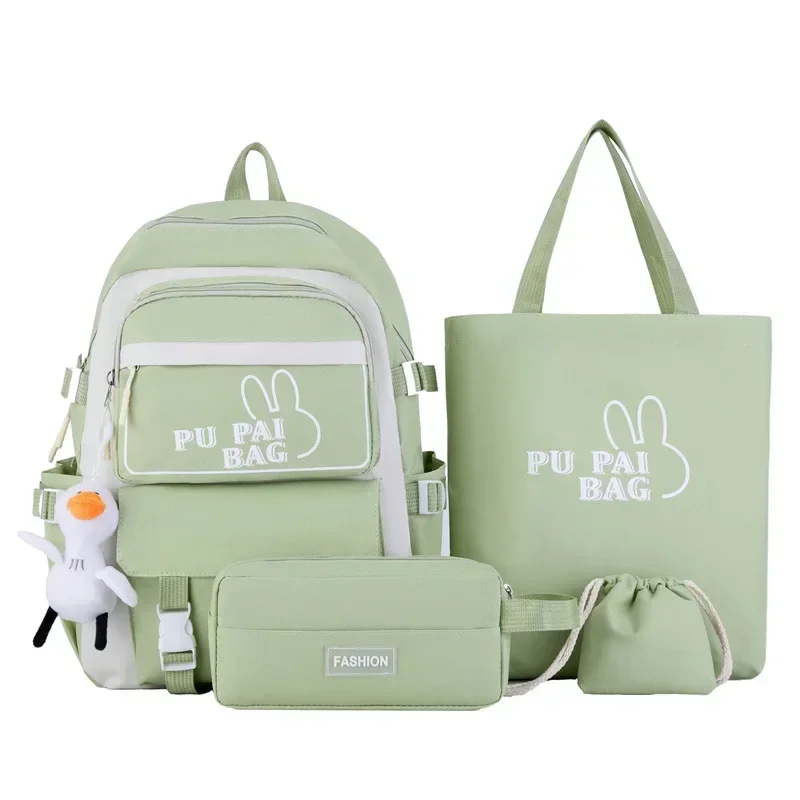 4-piece Set School Student Backpacks Female Travel Instagram Leisure Large Capacity Fashionable Versatile Japanese Korean Trends