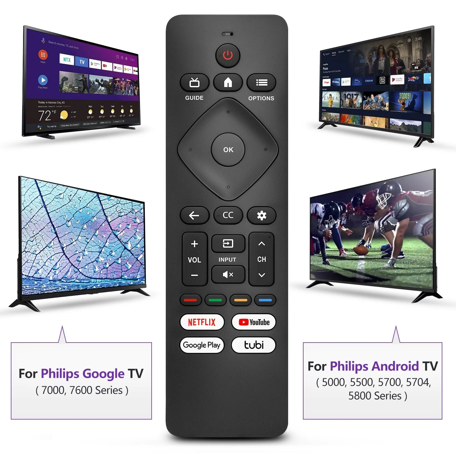 Replacement Remote for Philips Smart TV Remote Control, Universal Smart Remote for Philips Android/Google TV,No Setup Needed
