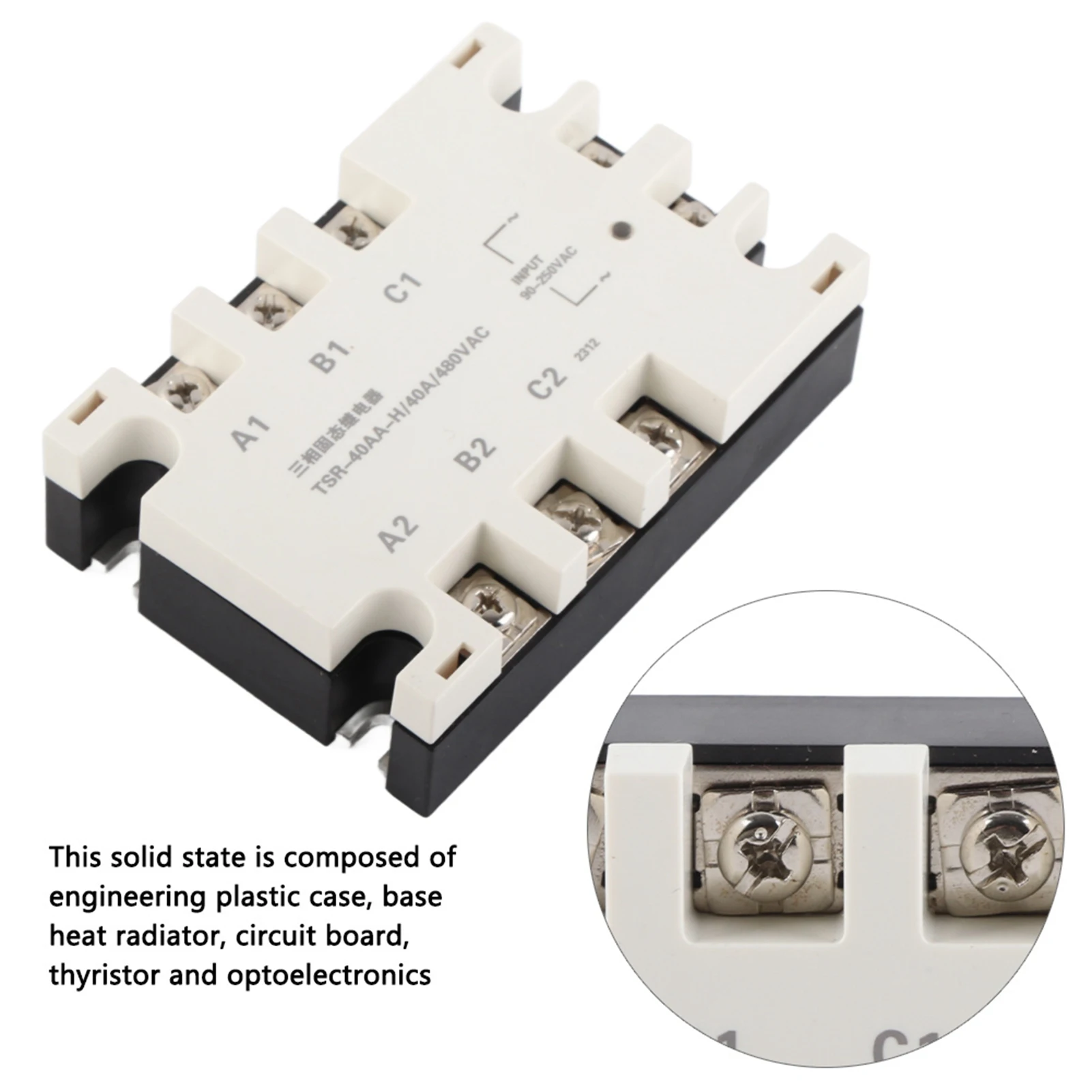 3 Phase 40A AC AC  State Relay SSR Input 90‑250VAC Load 24‑480VAC TSR‑40AA H AC AC SSR 3 phase SSR TSR‑40AA H SSR