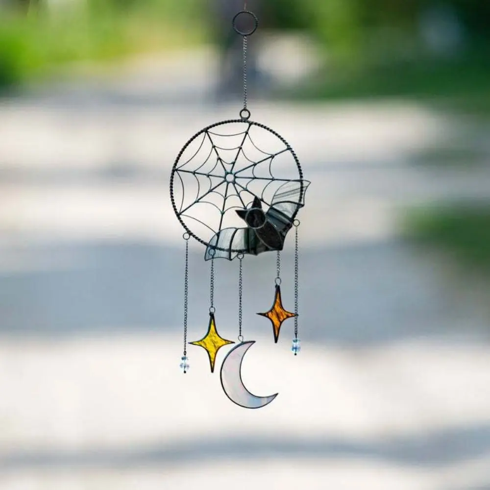 

Creative Bat Catching Spider Bat Wind Chimes Colorful Moon Spider Wall Pendants Star Acrylic Yard Hanging Ornament Window
