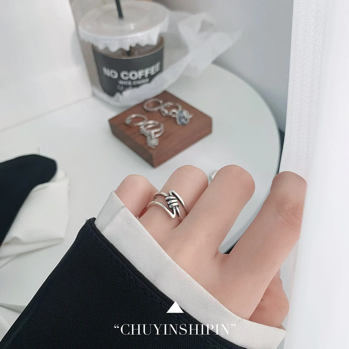 Fashionable 925 Sterling Silver Women's Ring with Openwork Design Retro Double-layer Tail Ring for Streetwear and Casual Outfit