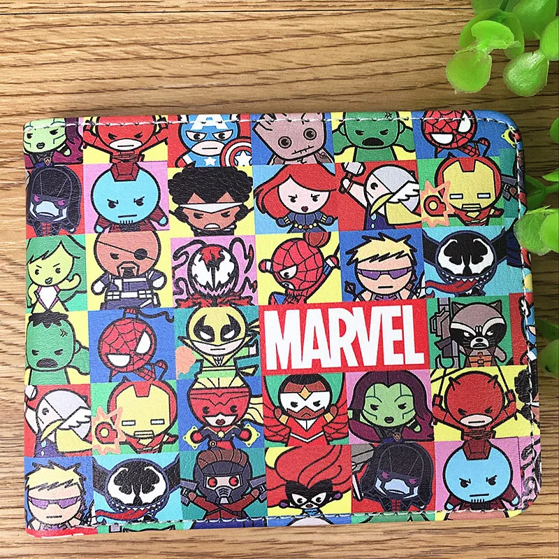 MINISO Disney League of Legends Superhero Short Double Wallet Full Color Pu Leather Wallet for Men and Women Mens Wallet