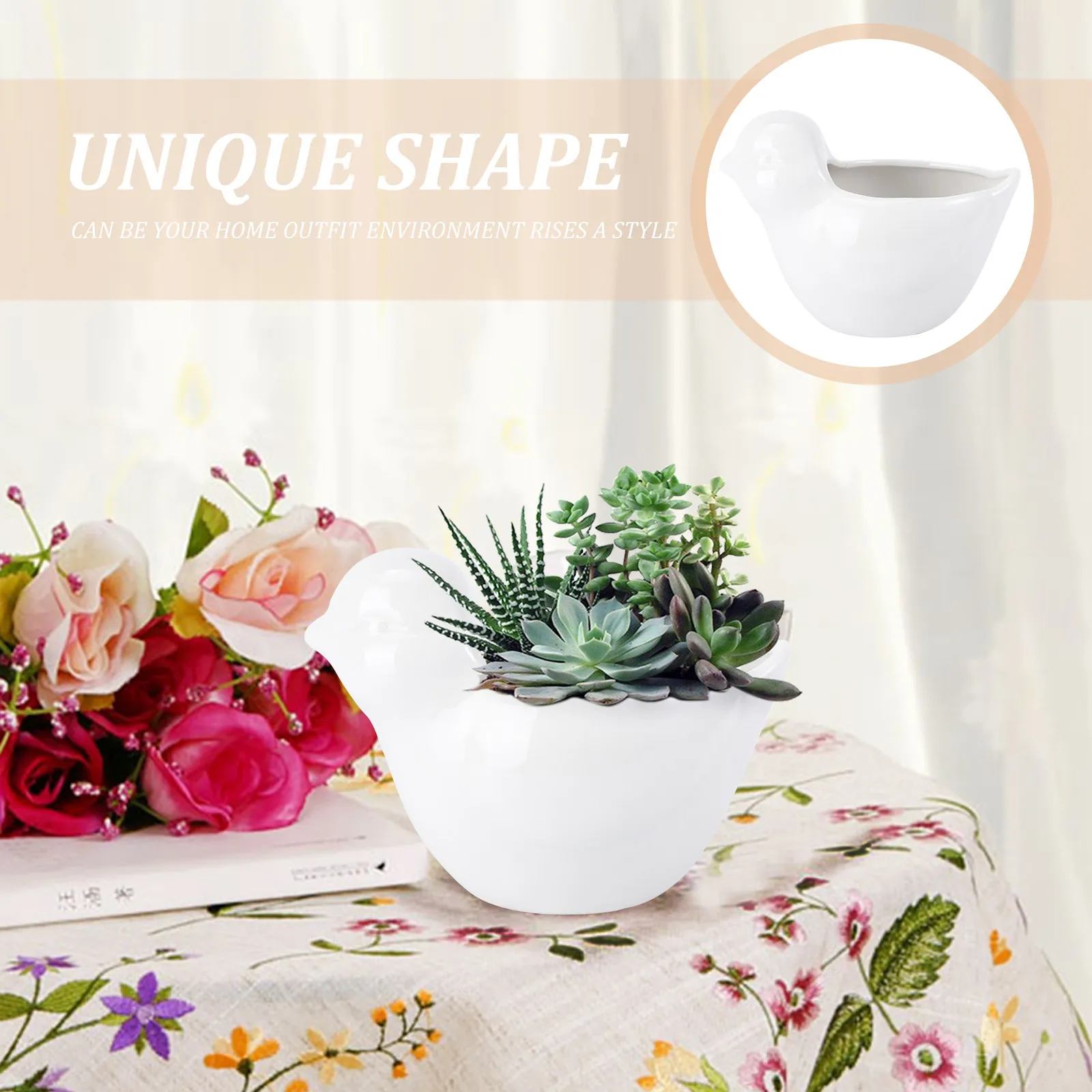 1Pcs Ceramic Flowerpot Unique Bird Modeling Small Size Succulent Plant Flowerpot Decorative Planter for Desk Patio Shelf Indoor