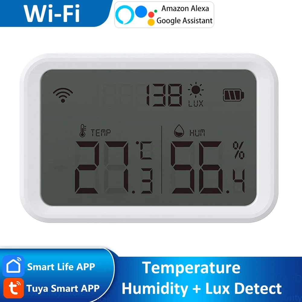 Tuya WiFi LCD Temperatura Wilgotność Lux Detektor światła 3 w 1 Higrometr Termometr Alexa Google Smart Life APP Zdalne sterowanie