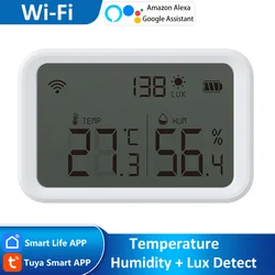 Tuya WiFi LCD Temperatura Umidità Lux Rilevatore di luce 3 in 1 Igrometro Termometro Alexa Google Smart Life APP Controllo remoto