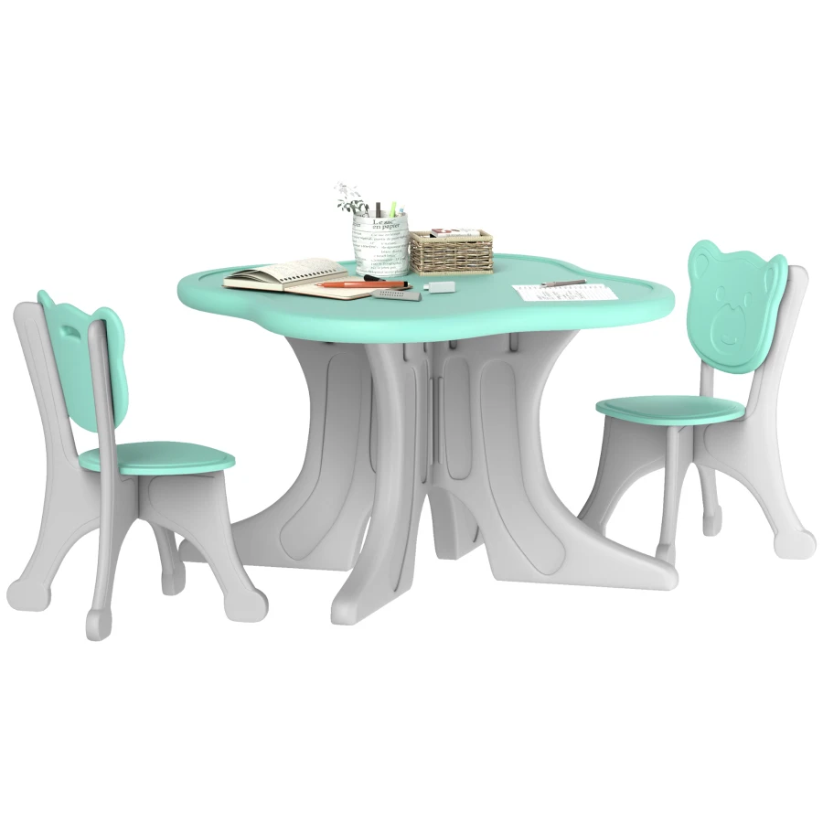 

Qaba Table and Chairs Set 3 Piece Toddler Table and Chair Set for 3-6 Years Old Light Blue