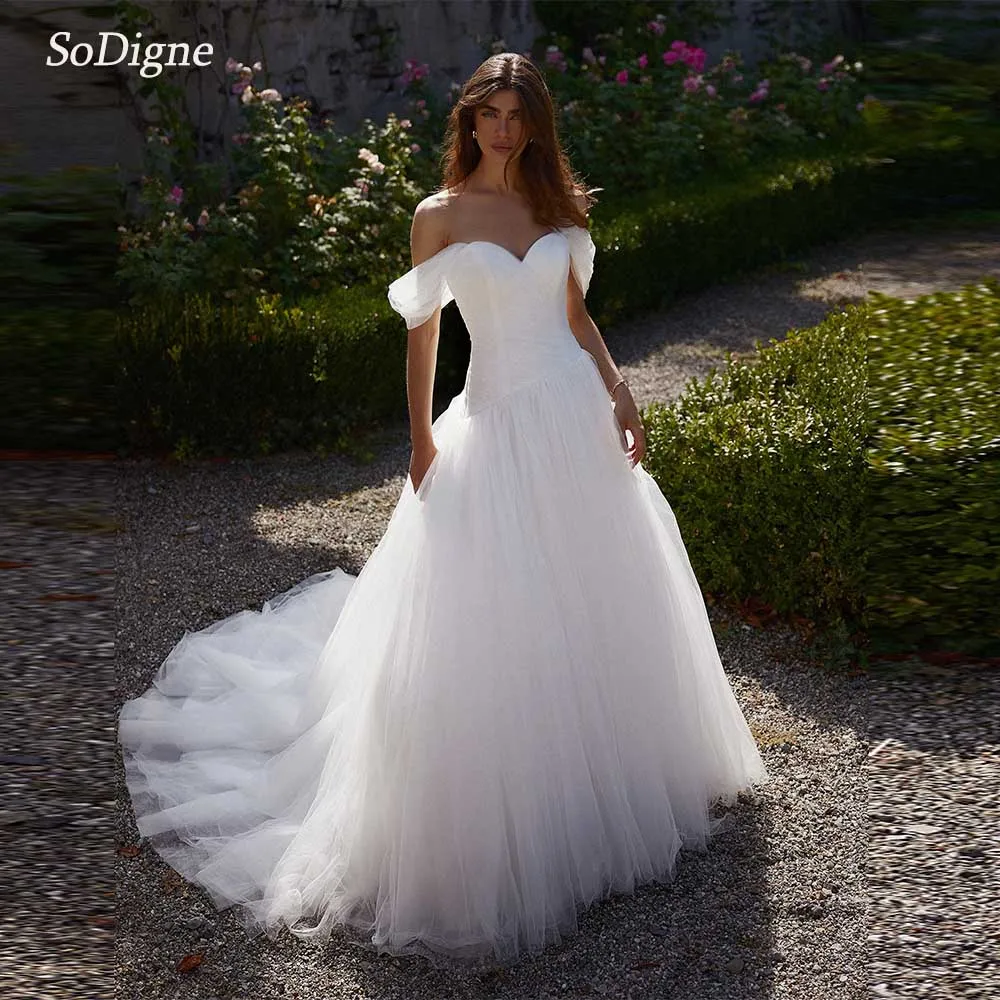 

SoDigne A-line Tulle Wedding Dresses Sweetheart Off Shoulder Bridal Dress 2025 Floor Length Wedding Gown Robe De Mairee