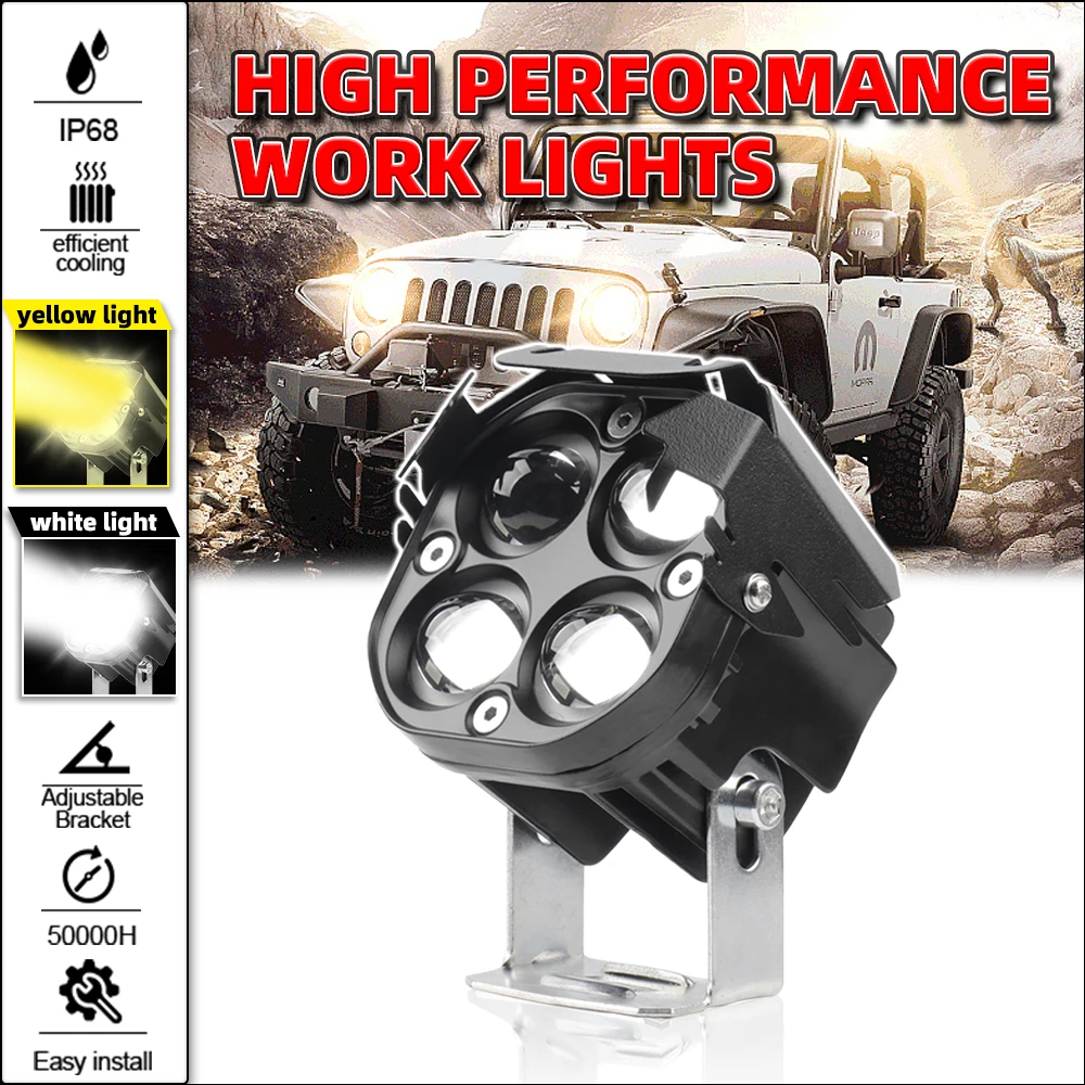 

Led Work Lights For Cars 40W High Bright Yellow White Beams Driving Lamps Spot Auto Tractor Truck Offroad SUV 12V 24V Lighting