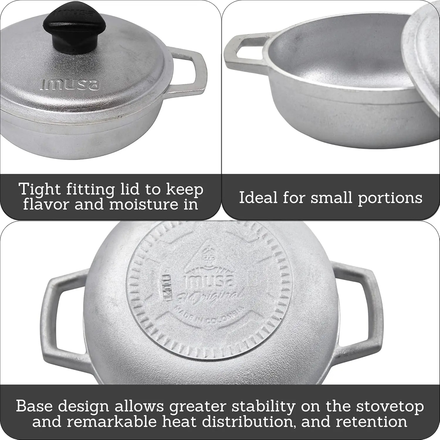 (12 عبوة) 0.7 كيو تي كالديرو كولومبي صغير تقليدي (فرن هولندي) للطهي والخدمة، 0.7 كوارت، فضي (GAU-80560KIT)