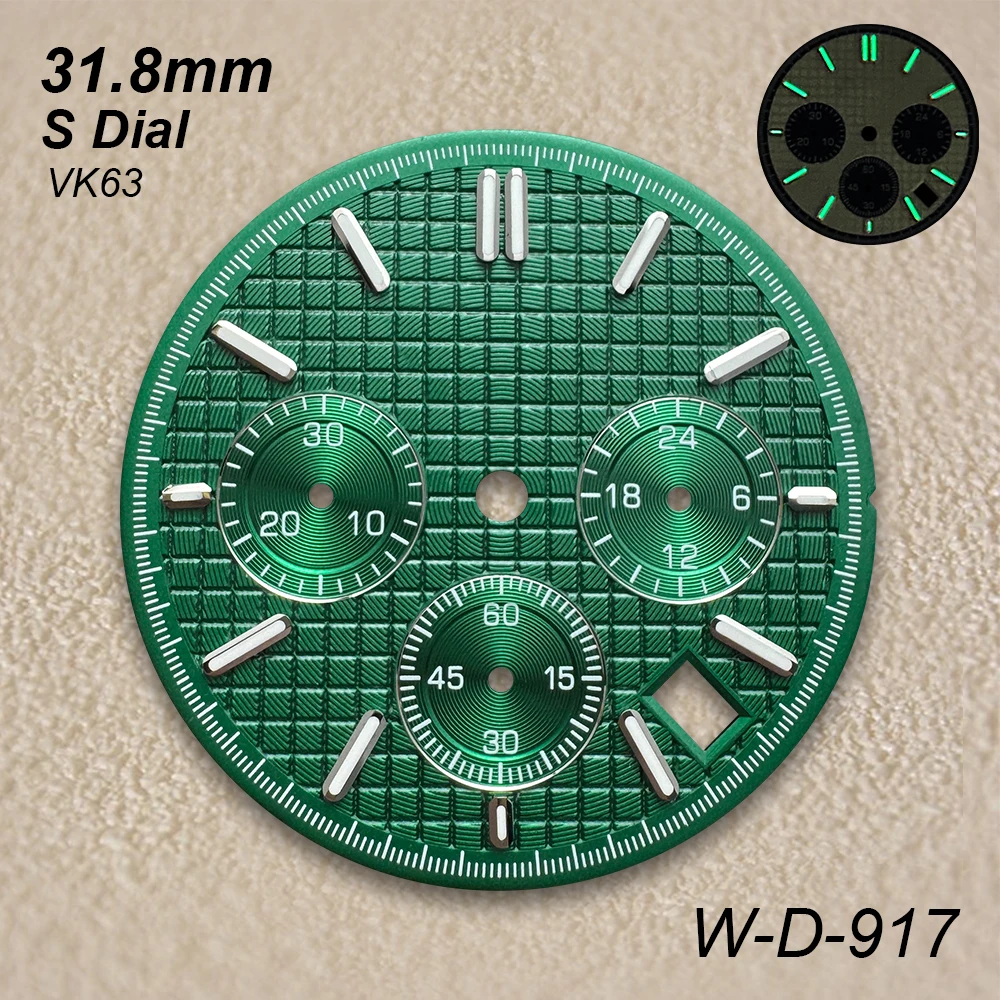 Cadran en chêne Panda avec Logo S, 31.8mm, adapté au mouvement à Quartz VK63, vert lumineux, accessoires de Modification de montre de haute qualité